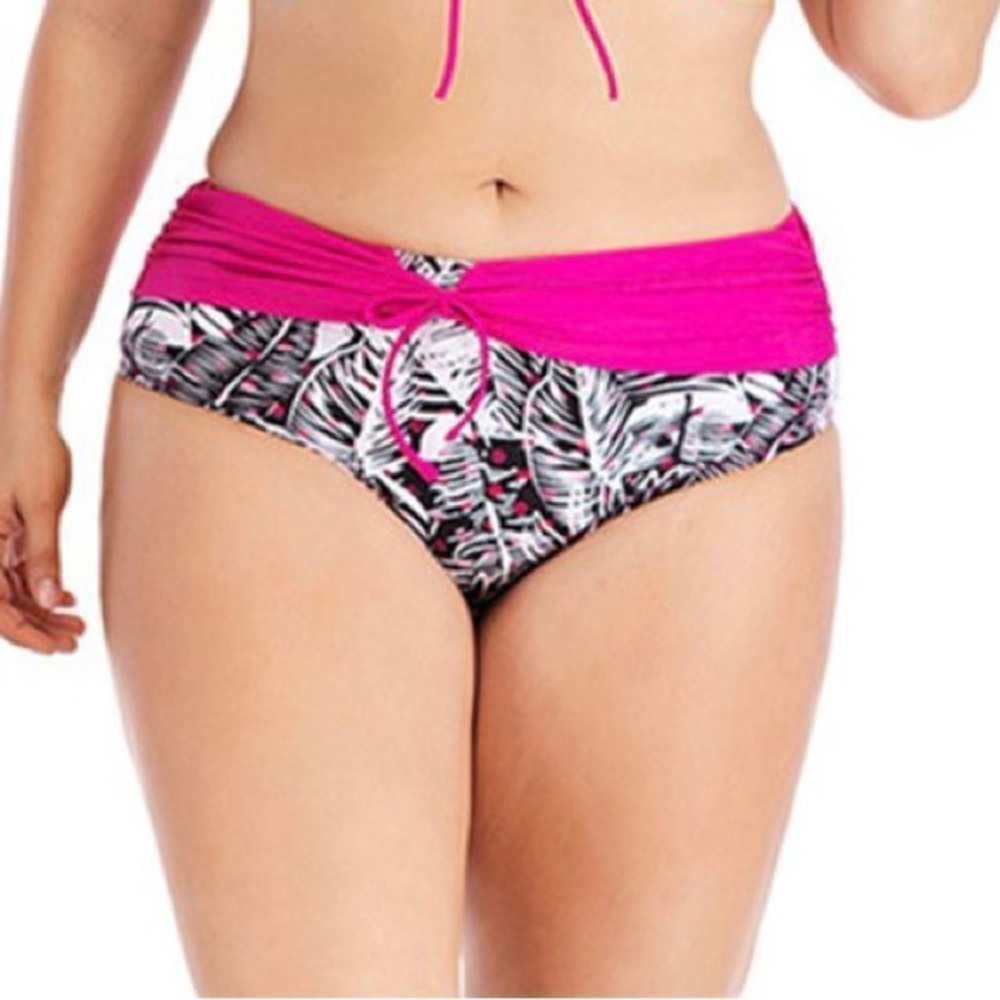 Swimsuits for All magenta black & white high waist tropical print‎ swim bottom
